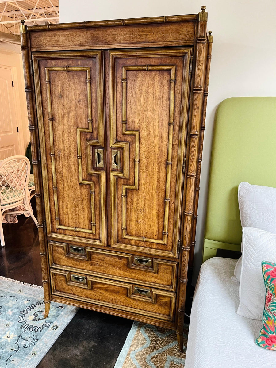 Vintage Stanley Furniture Faux Bamboo Pagoda Style Armoire Ready