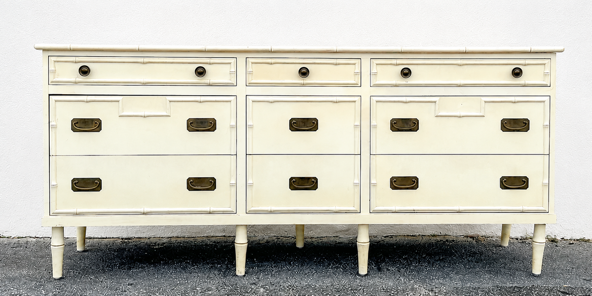 Vintage Ficks Reed Nine-Drawer Faux Bamboo Dresser Available for