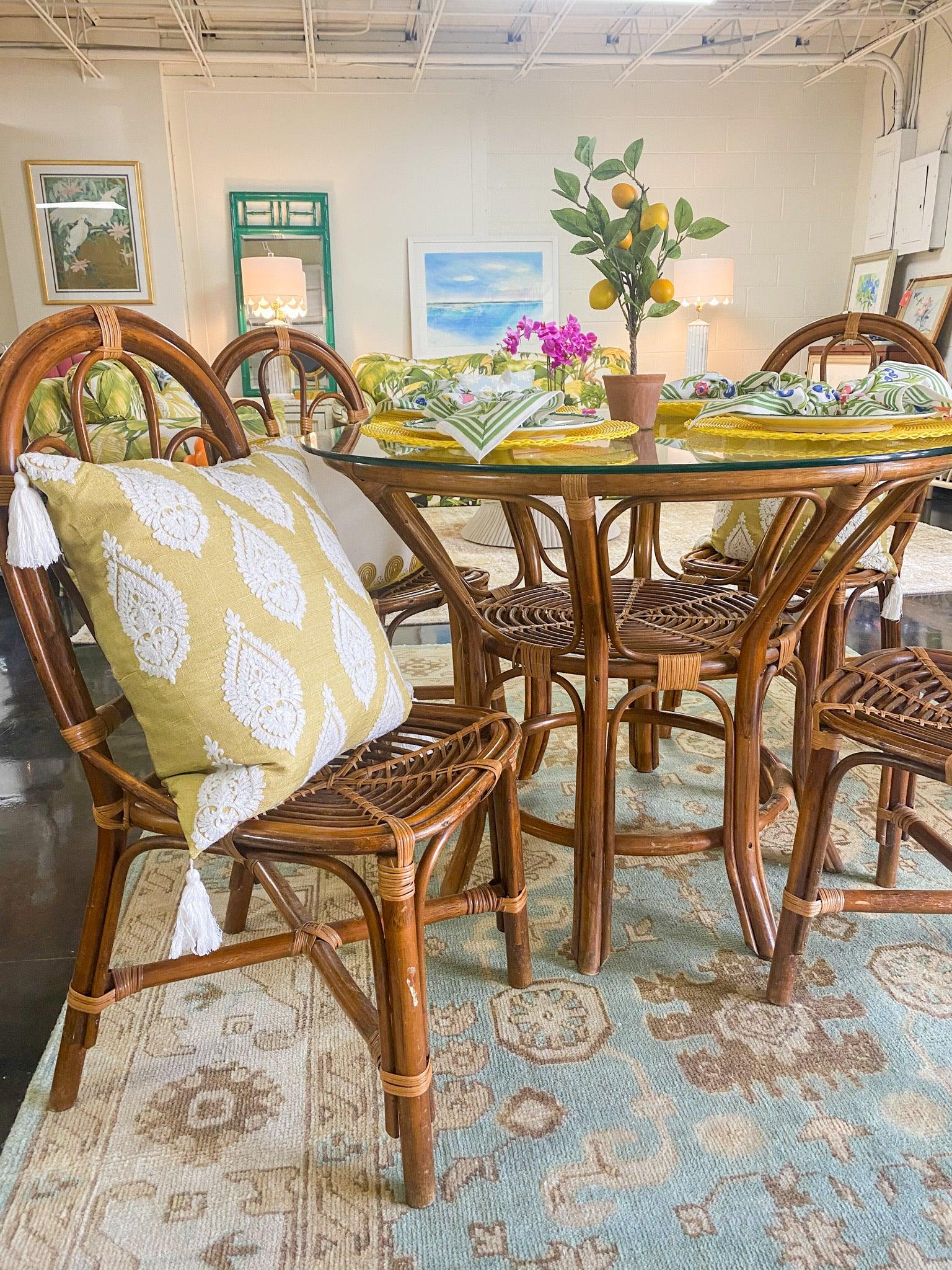 Vintage Rattan Swirl Fan Back Dining Set and Chairs – Hibiscus House