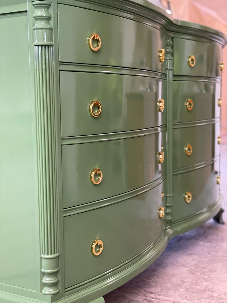 SOLD Emerald Green Tall Dresser Chest of Drawers Vintage Antique Mahogany  Bow Front With Gold Handles San Francisco CA -  Denmark