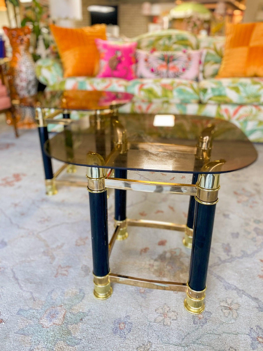 A brass and glass Hollywood Regency nest of faux bamboo tables - Belle and  Beast Emporium