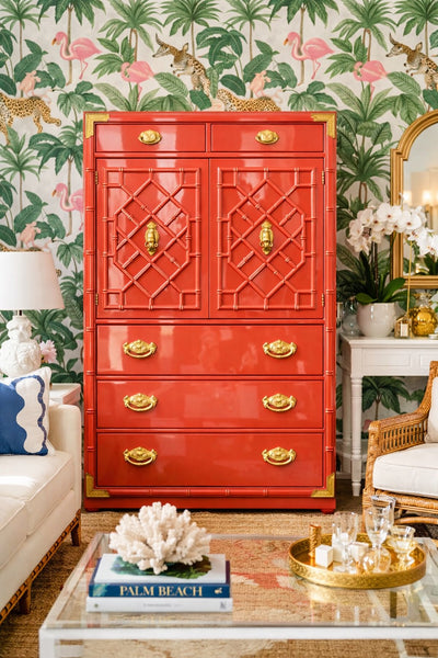 Vintage Thomasville Huntley Faux Bamboo Large Armoire Available for Custom Lacquer! - Hibiscus House