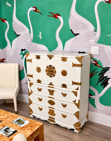 Vintage Tansu-Style Chest/ Armoire with Butterfly Hardware Available for Custom Lacquer!