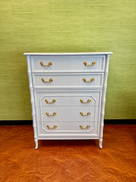 Broyhill Bamboo Tallboy Chest of Drawers Lacquered in Blue Heather Ready to Ship - Hibiscus House