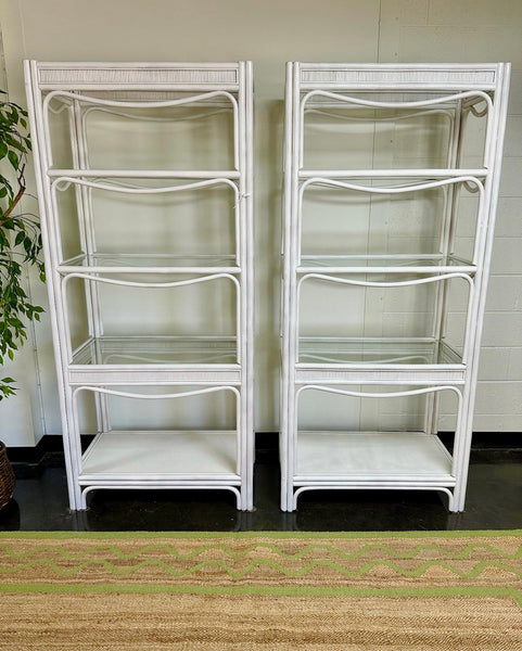 White Wicker Shelf Pair Available and Ready To Ship - Hibiscus House