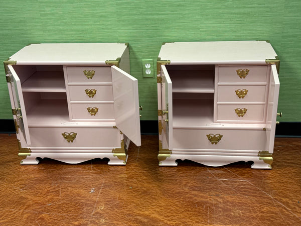 Vintage Tansu-Style Nightstand Pair with Unique Hardware Available for Custom Lacquer