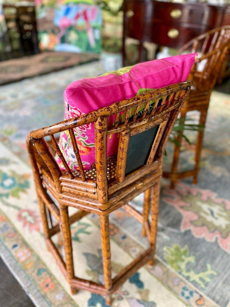 Pair of Vintage Brighton Pavilion Style Bamboo Bar Stools Ready to Ship! - Hibiscus House