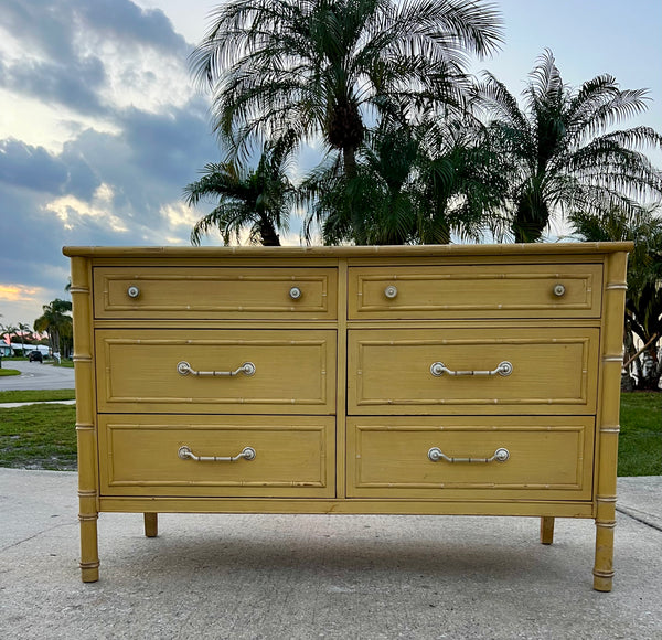 Vintage Thomasville Faux Bamboo Six Drawer Dresser Available for Custom Lacquer!