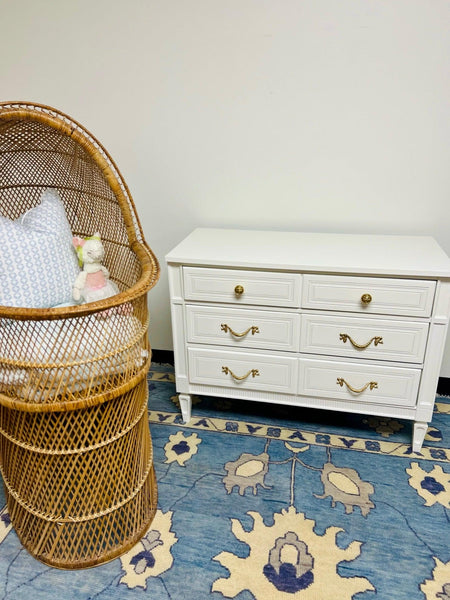 Vintage Lea Furniture Traditional Style Three Drawer Dresser Lacquered in Swiss Coffee Available & Ready to Ship!