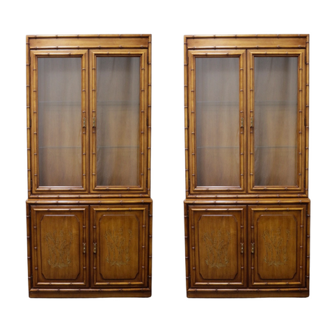 Vintage Dixie Aloha Collection Faux Bamboo China Cabinet Pair Available for Custom Lacquer!