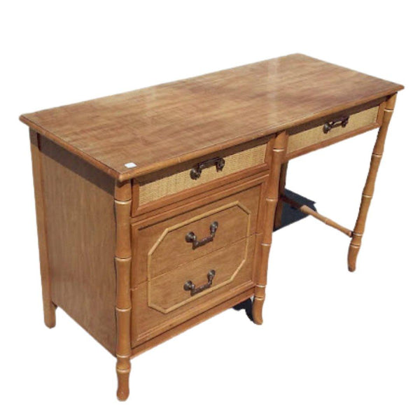 Vintage Broyhill Furniture Faux Bamboo Desk Available for Custom Lacquer - Hibiscus House