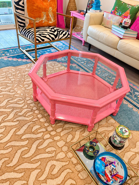 Vintage Faux Bamboo Glass Top Coffee Table by Mersman Furniture Available for Custom Lacquer!