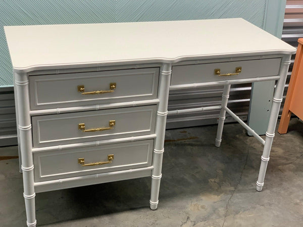 Vintage Henry Link Lacquered White Faux Bamboo Desk - Hibiscus House