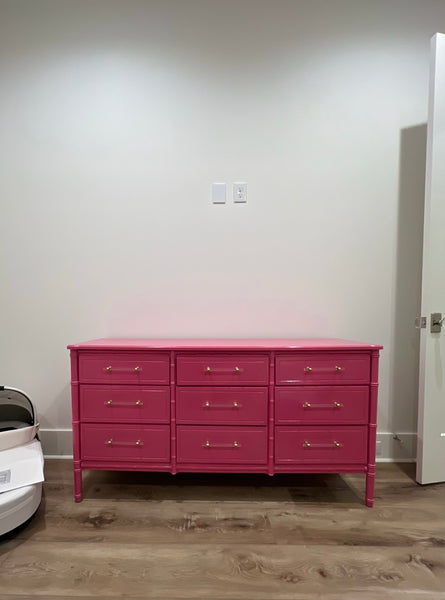 Vintage Faux Bamboo Nine-Drawer Classic Triple Dresser Available for Custom Lacquer! - Hibiscus House