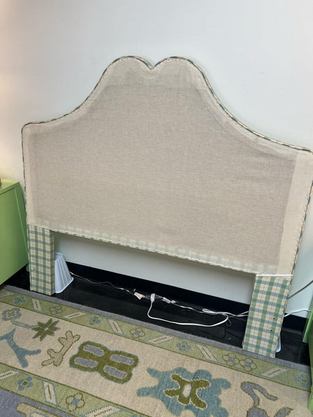 Adorable Custom Green and Blue Plaid Upholstered Full Headboard Available & Ready to Ship! - Hibiscus House