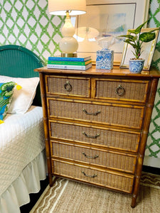 Henry Link Faux Bamboo Wicker Front Tallboy Chest Ready to Ship! - Hibiscus House