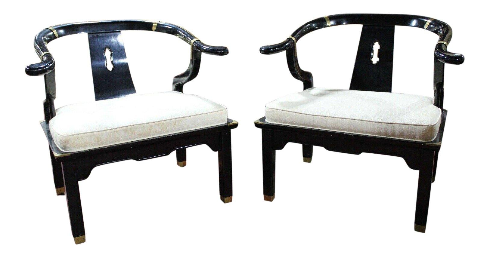 1970s James Mont Chinoiserie Horseshoe Ming Chairs by Century - a Pair - Hibiscus House