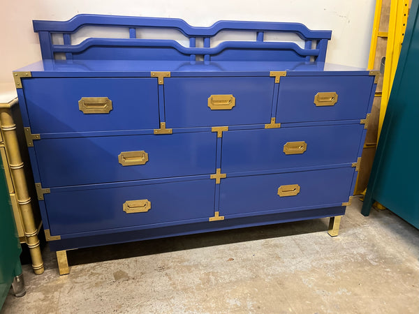 Vintage Dixie Furniture Seven Drawer Campaign Style Dresser Available for Custom Lacquer