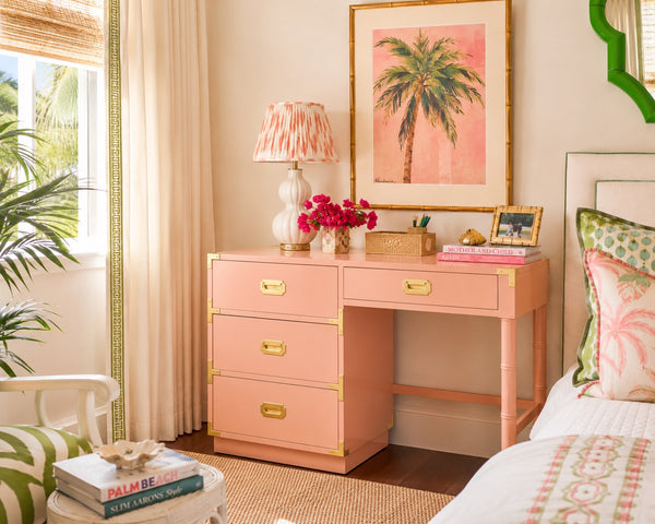 Vintage Dixie Furniture Co Campaign Style Writing Desk Available and Ready for Custom Lacquer - Hibiscus House