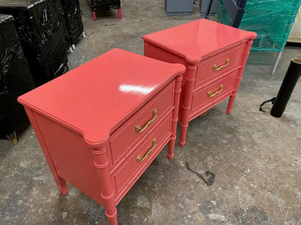 Vintage Henry Link Bali Hai Faux Bamboo Nightstands Pair Available for Custom Lacquer - Hibiscus House