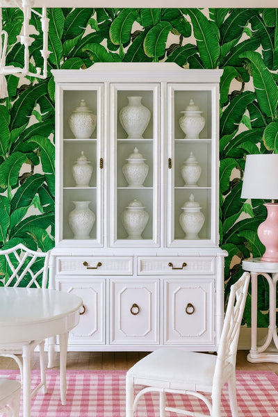 Vintage Broyhill Furniture Faux Bamboo Two-Piece China Cabinet Available for Custom Lacquer - Hibiscus House