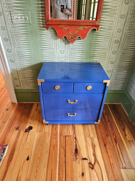 Vintage Pair of Thomasville Campaign Style Nightstands Available for Custom Lacquer! - Hibiscus House