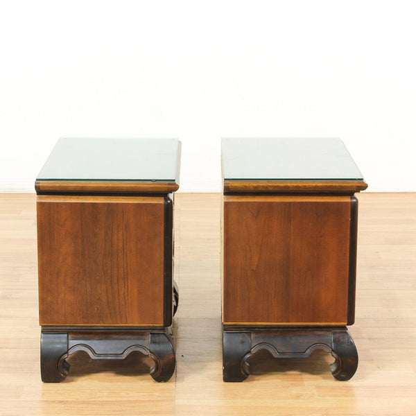 Pair of Vintage Broyhill Furniture Company Premier Ming Nightstands Available for Custom Lacquer - Hibiscus House