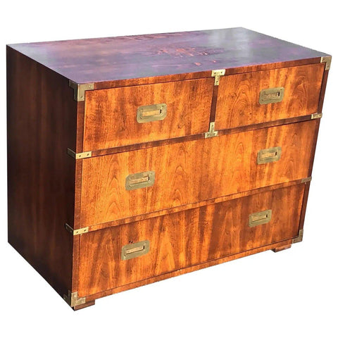 Vintage Henredon Walnut Campaign Style Four Drawer Dresser Available for Custom Lacquer! - Hibiscus House