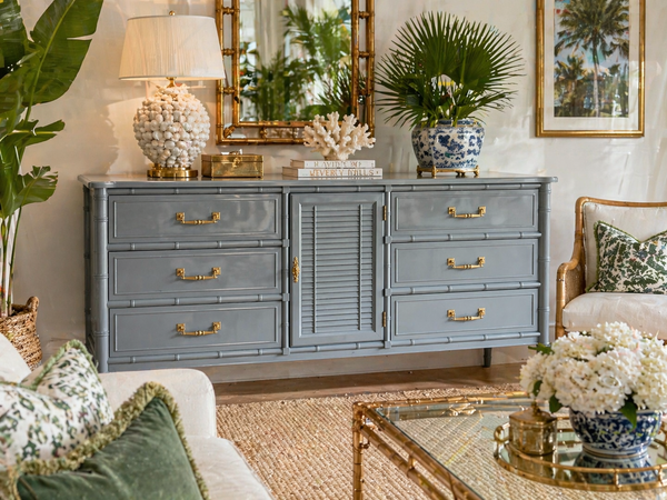 Vintage Henry Link Bali Hai Shutter Center-Door Credenza Available to Customize! - Hibiscus House