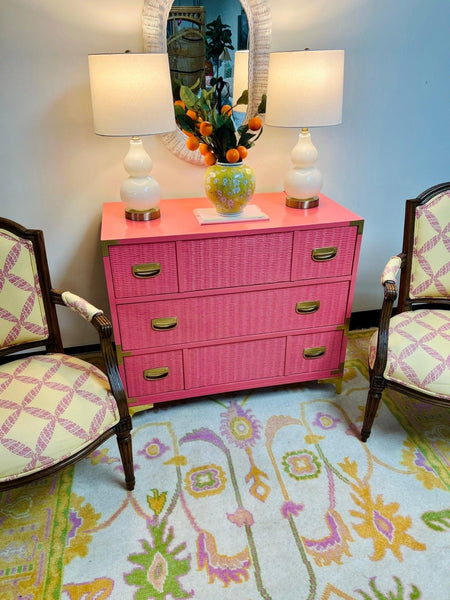 Vintage Lea Furniture Three Drawer Chest Lacquered in Begonia Available & Ready to Ship! - Hibiscus House