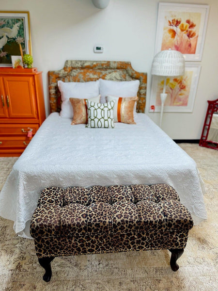 Hollywood Regency Leopard Tufted Bench with Interior Storage - Hibiscus House