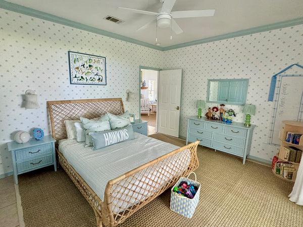 Vintage Dixie Furniture Faux Bamboo and Wicker Front Seven Drawer Dresser Available for Custom Lacquer - Hibiscus House