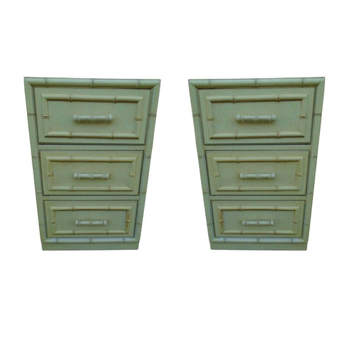 Vintage Dixie Furniture Aloha Collection Three Drawer Narrow Nightstand Pair Available for Custom Lacquer - Hibiscus House