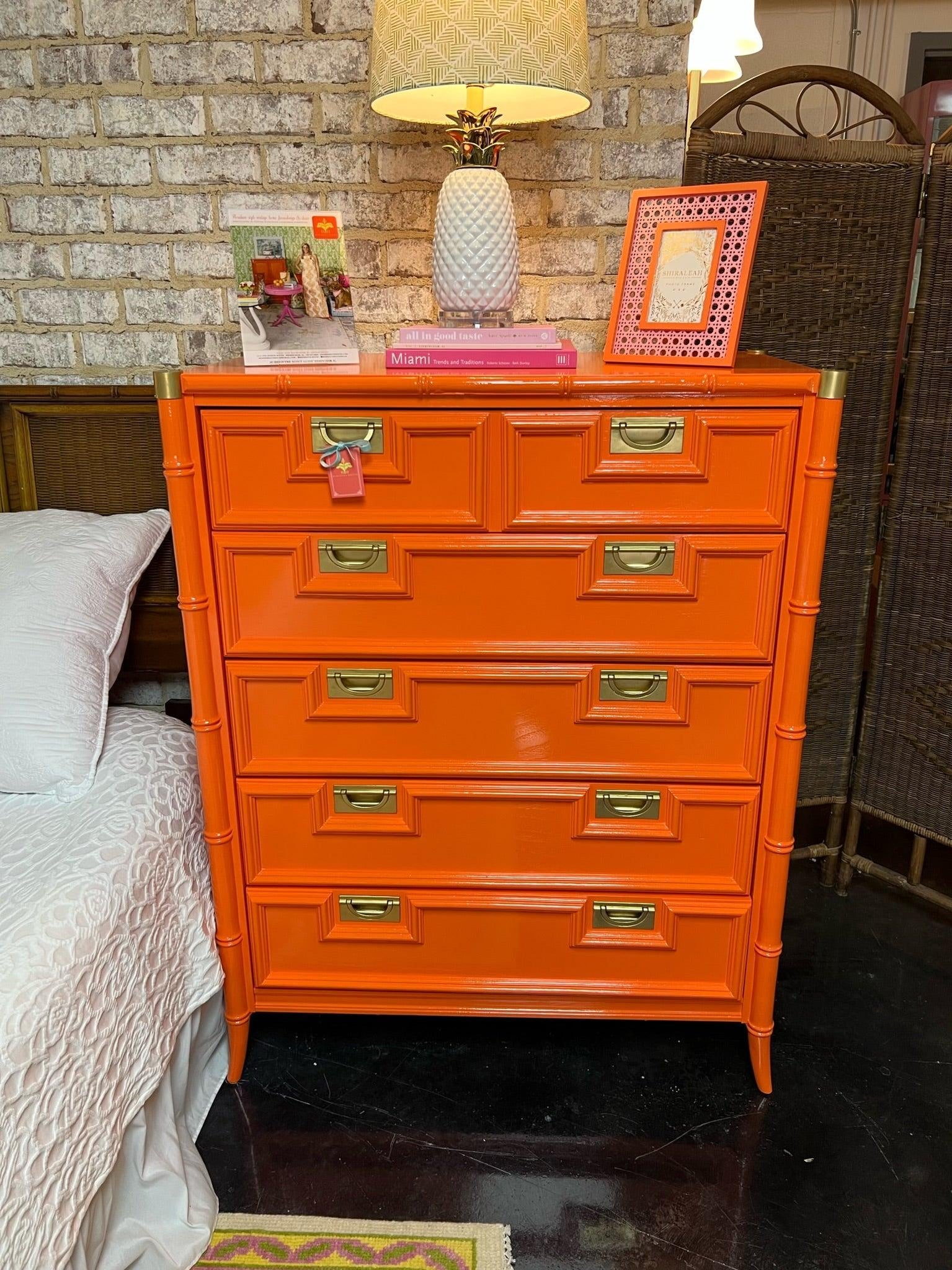 Vintage Stanley Furniture Chest Lacquered in Electric Orange Ready to Ship! Hibiscus House Vintage Stanley Furniture Chest Lacquered in Electric Orange Ready to Ship! Hibiscus House