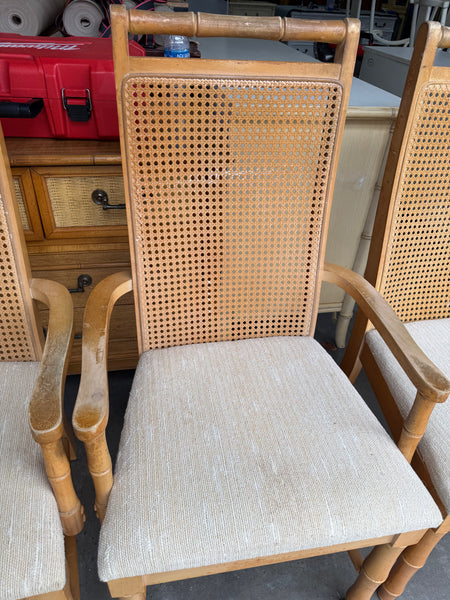 Vintage Set of Six Broyhill Furniture Faux Bamboo and Cane Dining Chairs Available for Custom Lacquer! - Hibiscus House