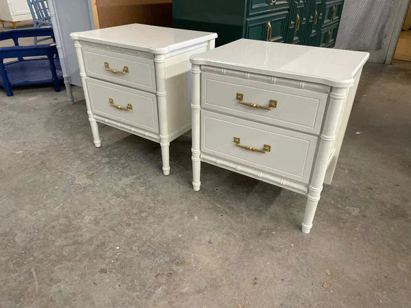 Pair of Vintage Classic Faux Bamboo Nightstands Available for Custom Lacquer