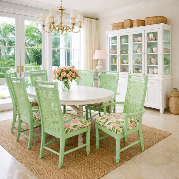 Vintage Set of Six Broyhill Furniture Faux Bamboo and Cane Dining Chairs Available for Custom Lacquer! - Hibiscus House