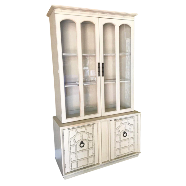 Vintage Faux Bamboo China Cabinet with Fretwork Detailing Available for Custom Lacquer! - Hibiscus House