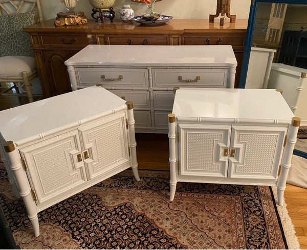 Vintage Stanley Faux Bamboo Pagoda Style Nightstand Pair Available for Custom Lacquer! - Hibiscus House
