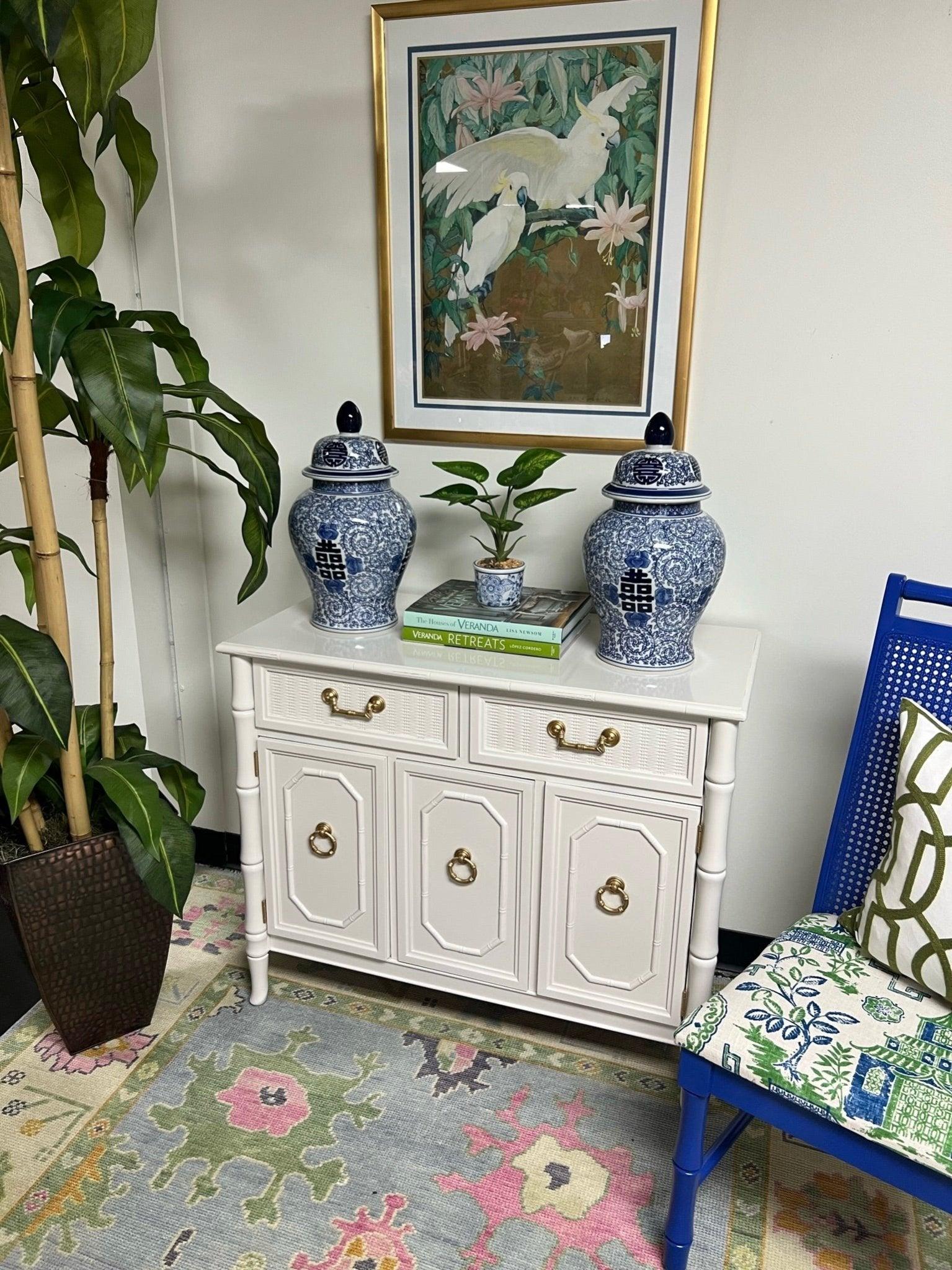 Vintage Broyhill Furniture Faux Bamboo Server Lacquered in Sea Pearl Ready to Ship! - Hibiscus House