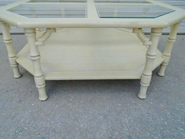 Vintage Mersman Bamboo Octagonal Beveled Glass Coffee Table Available for Lacquer! - Hibiscus House