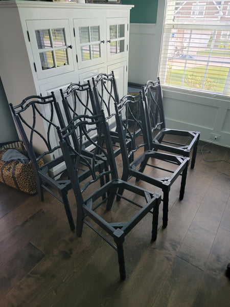 Vintage Set of Six Broyhill Furniture Faux Bamboo and Cane Dining Chairs Available for Custom Lacquer! - Hibiscus House
