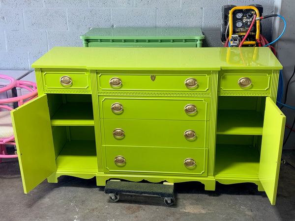 Vintage Duncan Phyfe Sideboard Lacquered in "Eccentric Lime" and Ready to Ship! - Hibiscus House