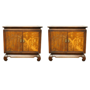 Vintage Asian Chinoiserie Cabinet Front Nightstand Pair Available for Custom Lacquer - Hibiscus House