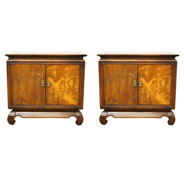 Vintage Asian Chinoiserie Cabinet Front Nightstand Pair Available for Custom Lacquer - Hibiscus House