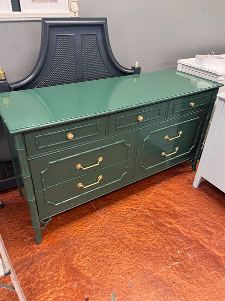 Vintage Dixie Furniture Faux Bamboo Seven Drawer Dresser Available for Custom Lacquer