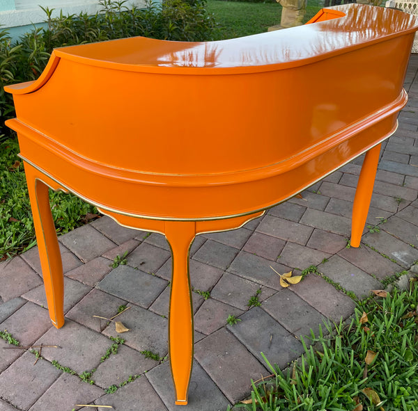 1970s Vintage Chinoiserie Style Floating Writing Desk/ Vanity Lacquered in "Startling Orange" Available & Ready to Ship