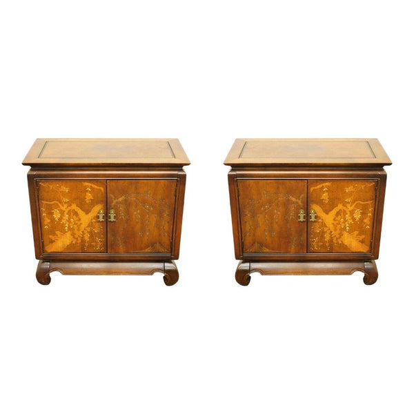 Vintage Asian Chinoiserie Cabinet Front Nightstand Pair Available for Custom Lacquer - Hibiscus House