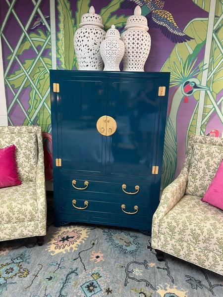 Vintage Chinoiserie Style Armoire by White Furniture Company Available and Ready to Ship! - Hibiscus House