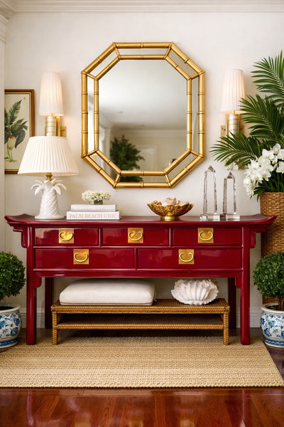 Vintage Century Furniture Pagoda 5 Drawer Console Table Available for Custom Lacquer! - Hibiscus House